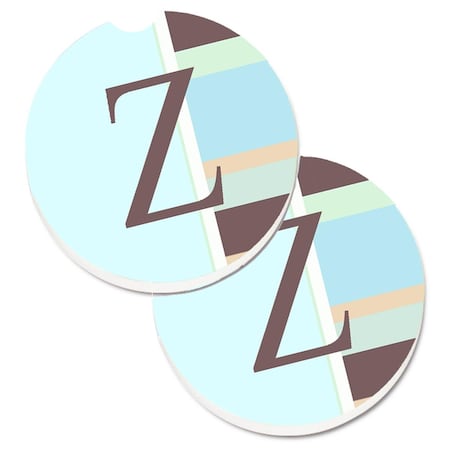 Carolines Treasures Letter Z Initial Monogram Blue Stripes Cup Holder Car Coaster, 2PK CJ1003-ZCARC